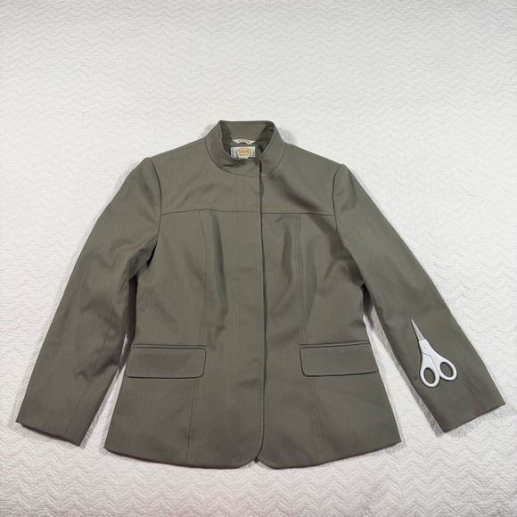Vtg Talbots Mandarin Collar Jacket Blazer Khaki Petite Women Sz 6 Wool Blend USA - Picture 7 of 14